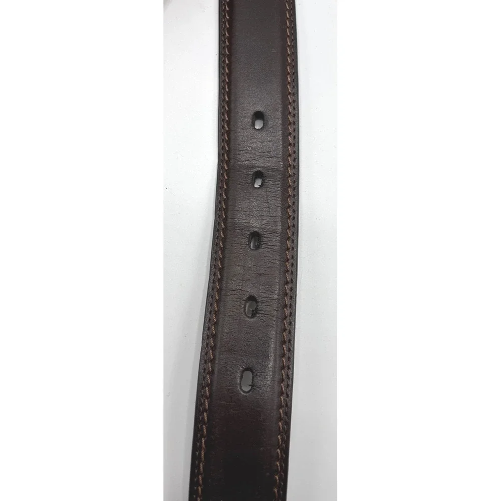 Dockers Men's Brown Leather Belt Size 44 Silver-Tone Buckle Contrast Stitching
